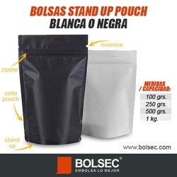 bolsas stand up pouch negras y blancas