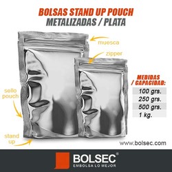 bolsas stand up metalizadas plata